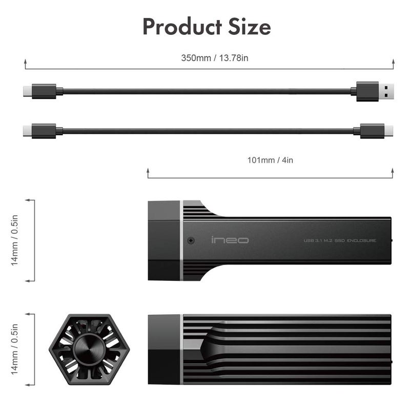 ineo M.2 NVMe (PCIe) SSD Enclosure Built-in Cooling Fan and Write Protection Switch [C2605-NVMe] - Image 4